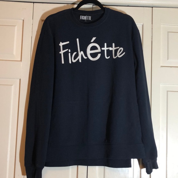 Fichette Sweatshirt Navy Front Pockets Side Zip SZ L - Picture 1 of 8